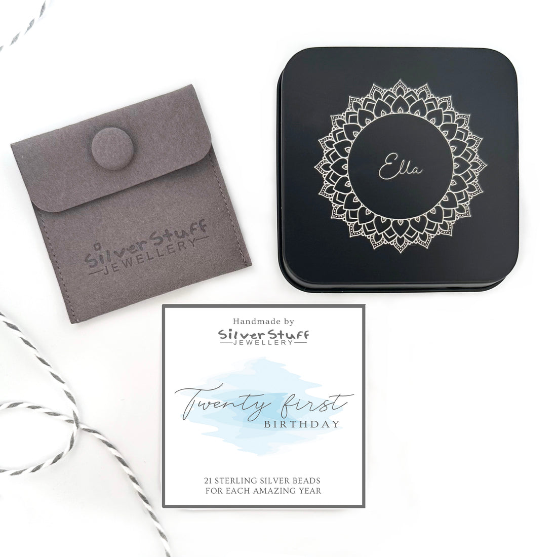 21st birthday sterling silver adjustable corded beaded milestone bracelet