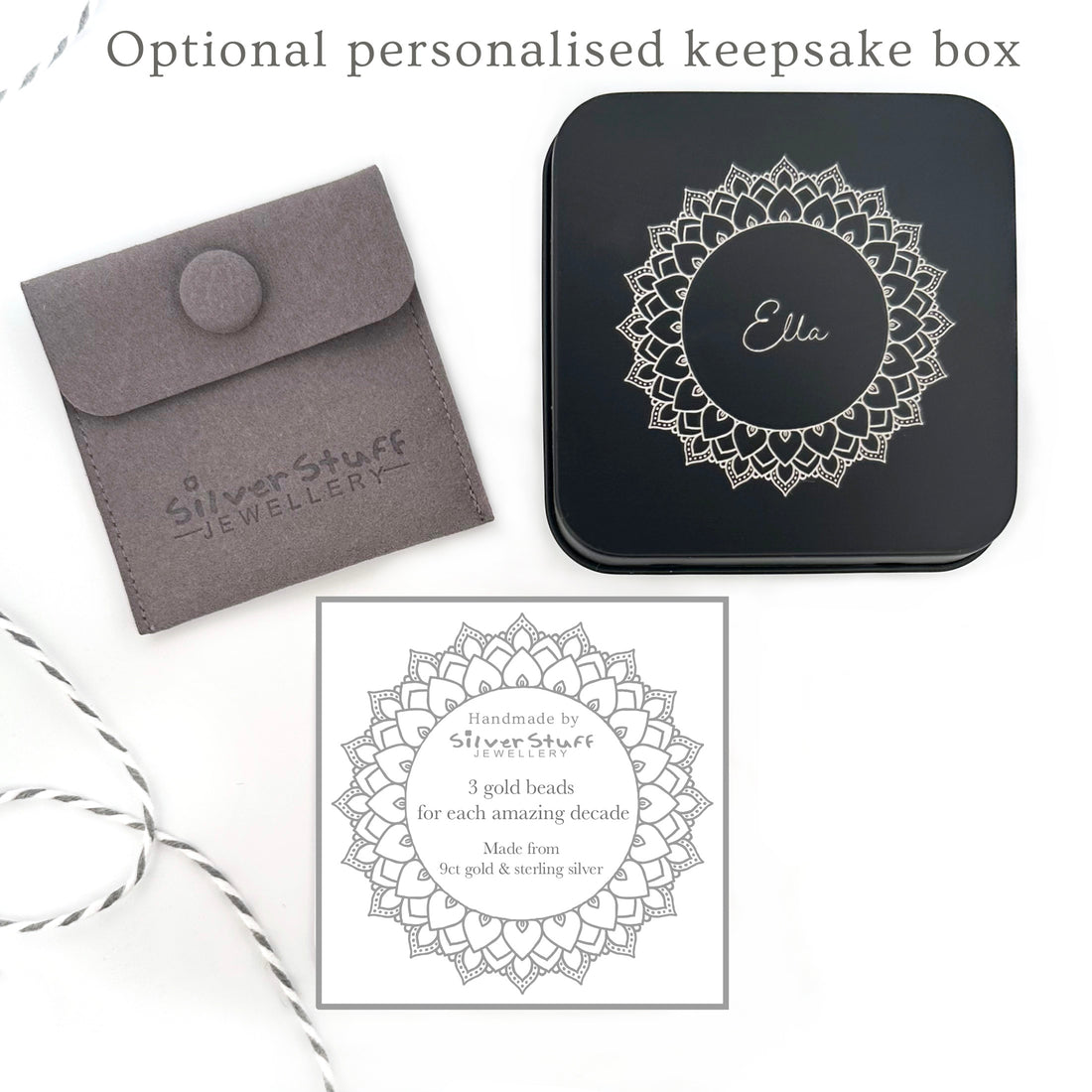 30th Birthday 9ct gold & sterling silver beaded adjustable Milestone bracelet