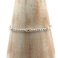 9ct gold 3 bead & sterling silver beaded adjustable bracelet