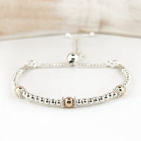 9ct gold 3 bead & sterling silver beaded adjustable bracelet