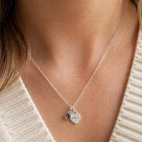 Sterling silver crystal birthstone initial heart charm necklace