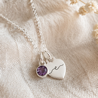Sterling silver crystal birthstone initial heart charm necklace