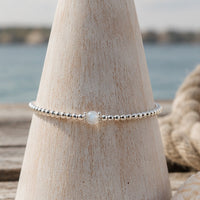 Moonstone sterling silver adjustable beaded bracelet | June birthstone