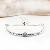 Tanzanite sterling silver adjustable beaded bracelet | December birthstone