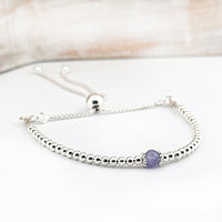 Tanzanite sterling silver adjustable beaded bracelet | December birthstone