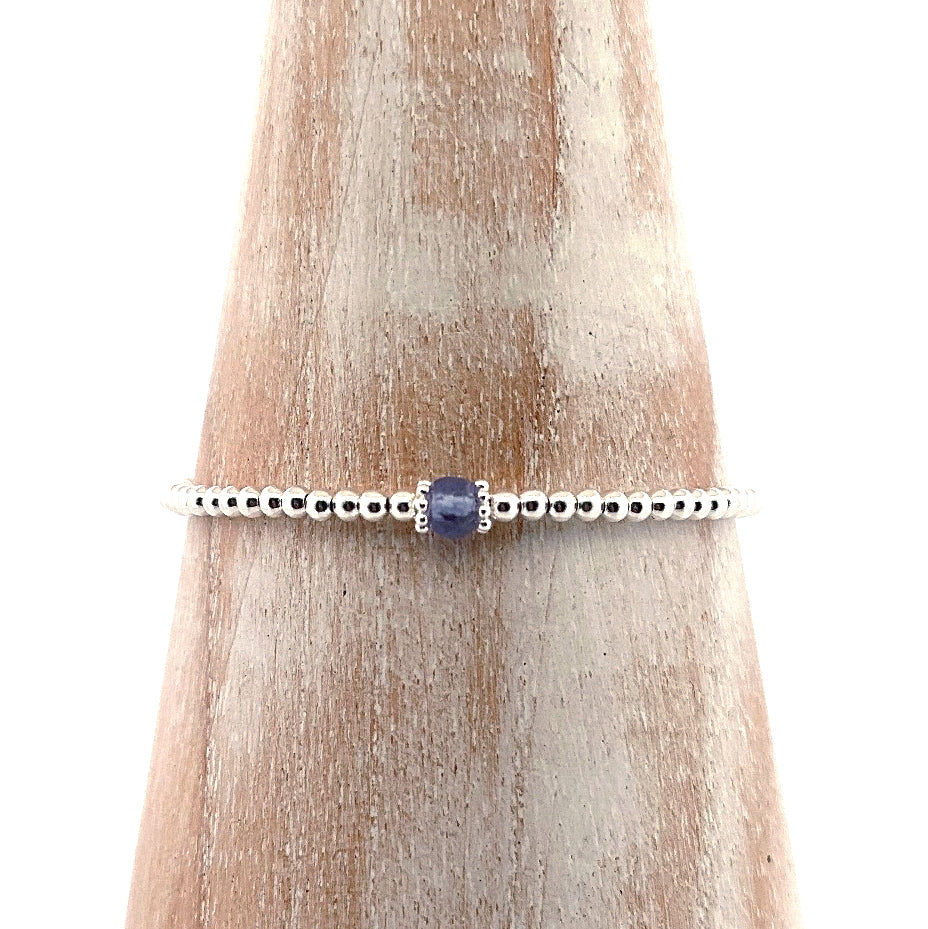 Tanzanite sterling silver adjustable beaded bracelet | December birthstone