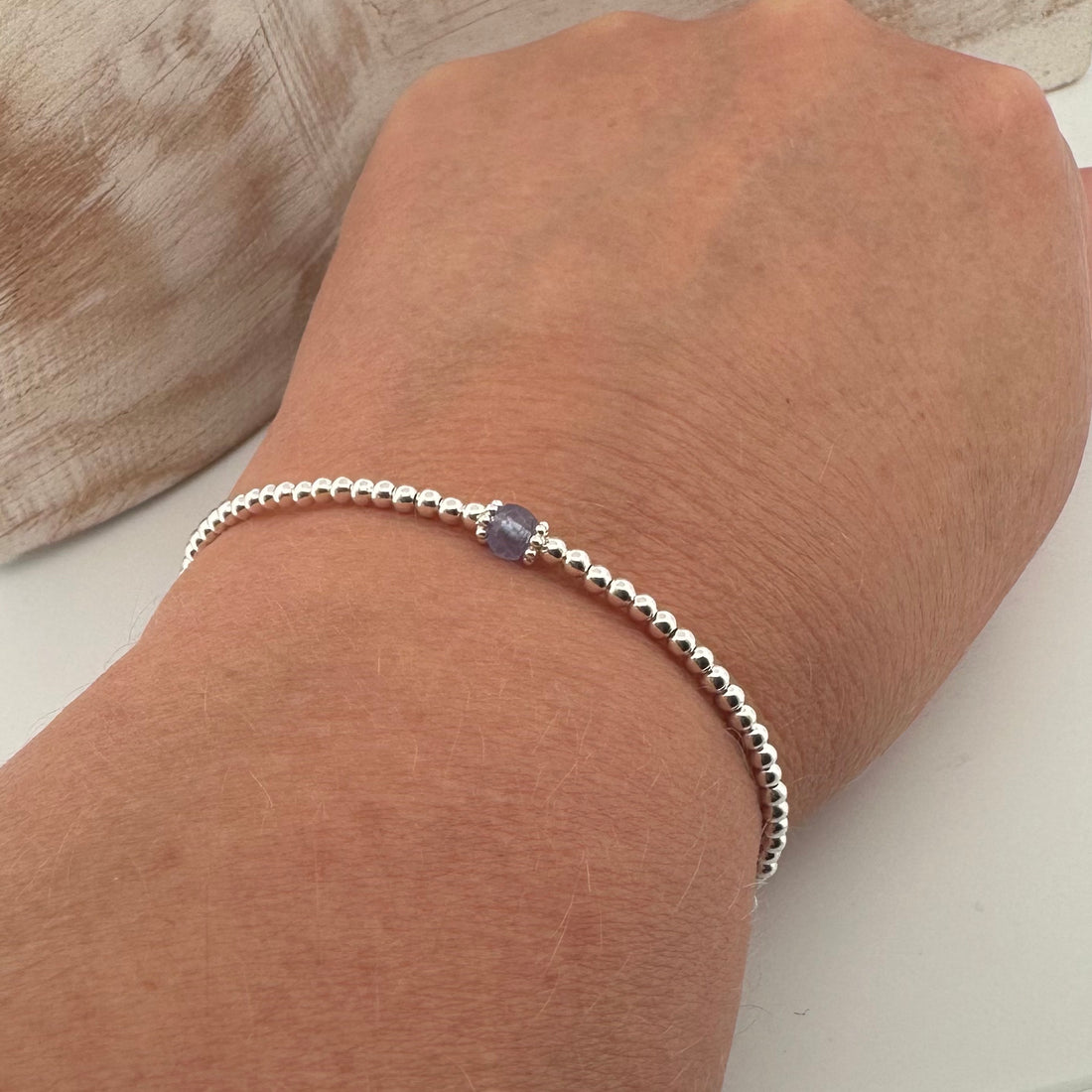 Tanzanite sterling silver adjustable beaded bracelet | December birthstone