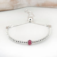 Dainty Pink Tourmaline sterling silver adjustable beaded bracelet | October birthstone