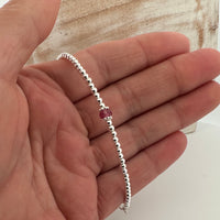 Dainty Pink Tourmaline sterling silver adjustable beaded bracelet | October birthstone