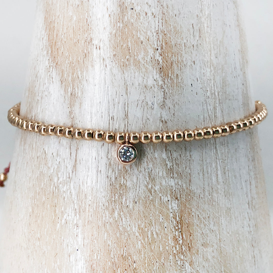 Diamond 14ct red rose gold beaded adjustable corded friendship bracelet