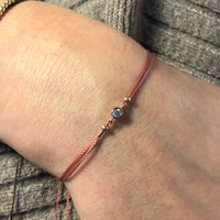 Diamond 14ct red rose gold adjustable corded friendship bracelet
