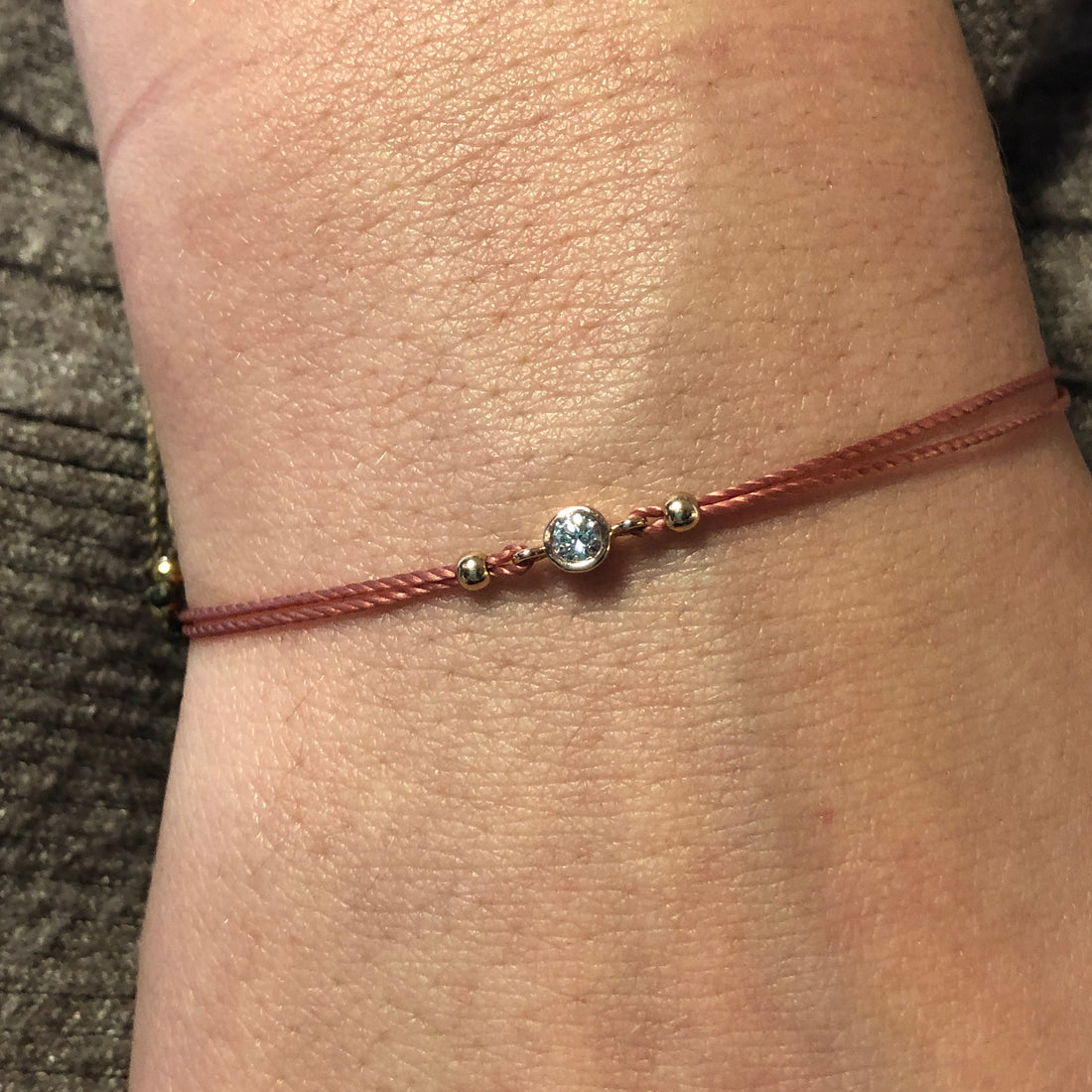 Diamond 14ct red rose gold adjustable corded friendship bracelet