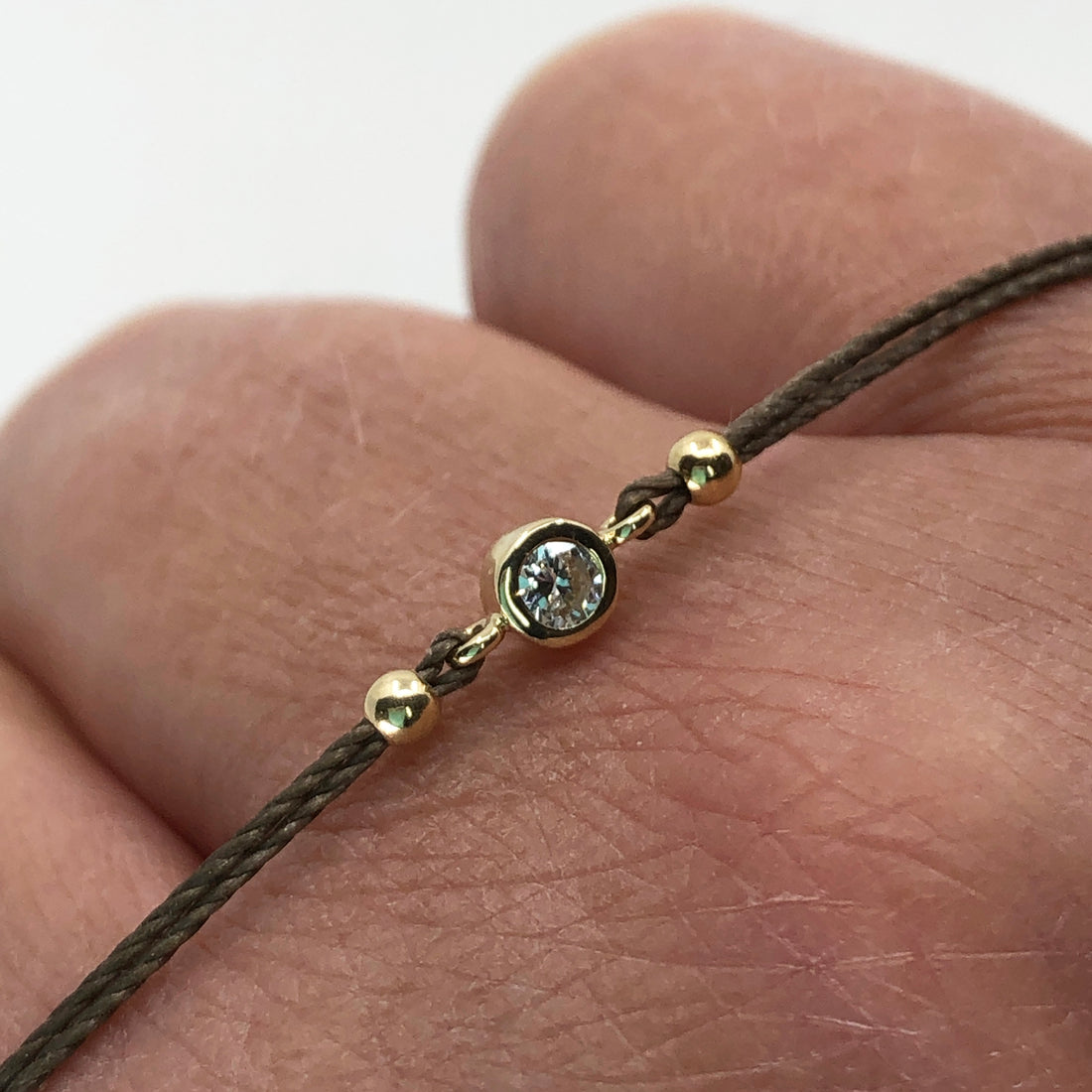 Diamond 14ct gold adjustable corded friendship bracelet