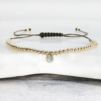 Diamond 14ct yellow gold beaded adjustable corded friendship bracelet