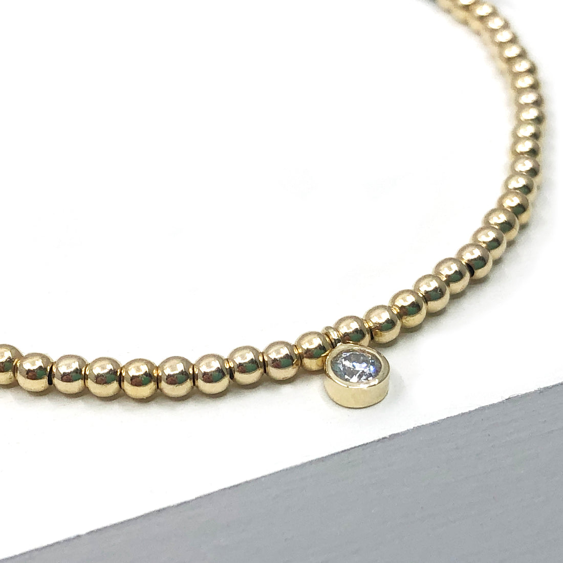 Diamond 14ct yellow gold beaded adjustable corded friendship bracelet