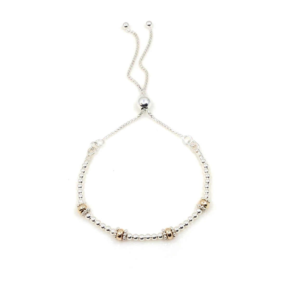 40th Birthday 9ct gold & sterling silver beaded adjustable Milestone bracelet