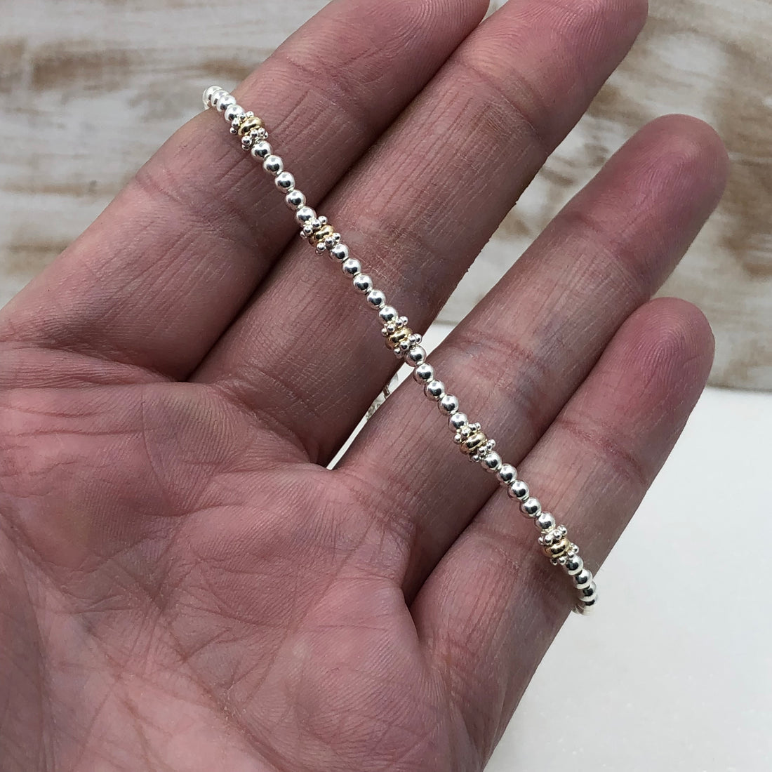 50th Birthday 9ct gold & sterling silver beaded adjustable Milestone bracelet