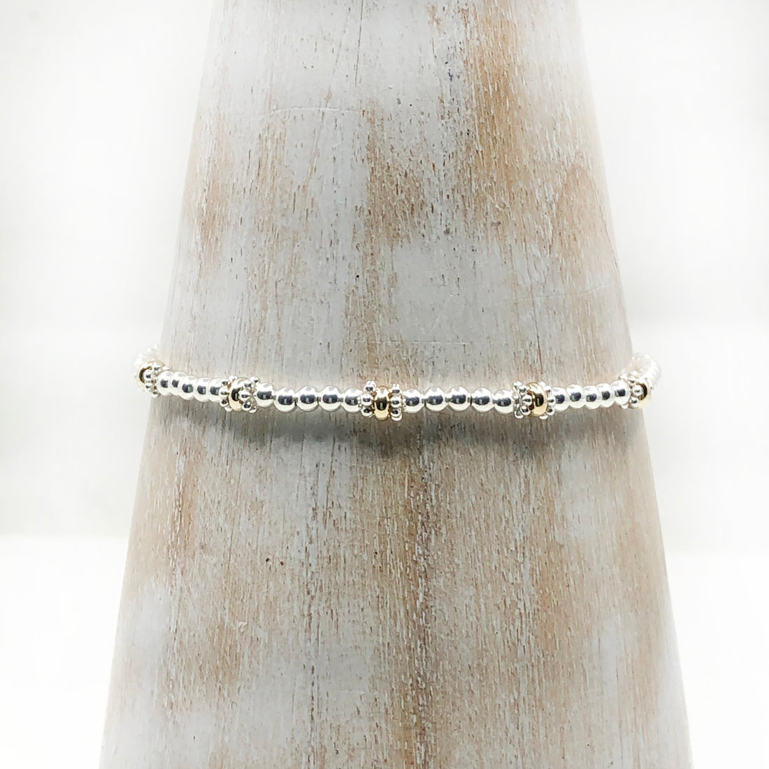 50th Birthday 9ct gold & sterling silver beaded adjustable Milestone bracelet