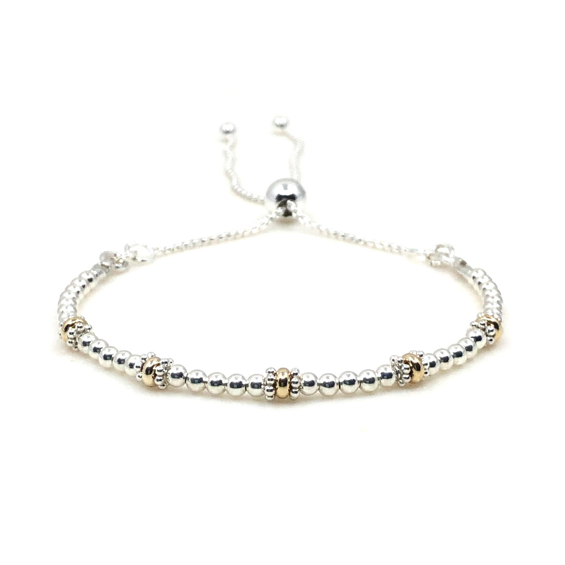 50th Birthday 9ct gold & sterling silver beaded adjustable Milestone bracelet