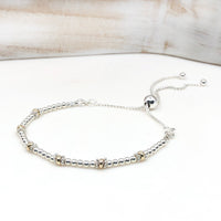 60th Birthday 9ct gold & sterling silver beaded adjustable Milestone bracelet