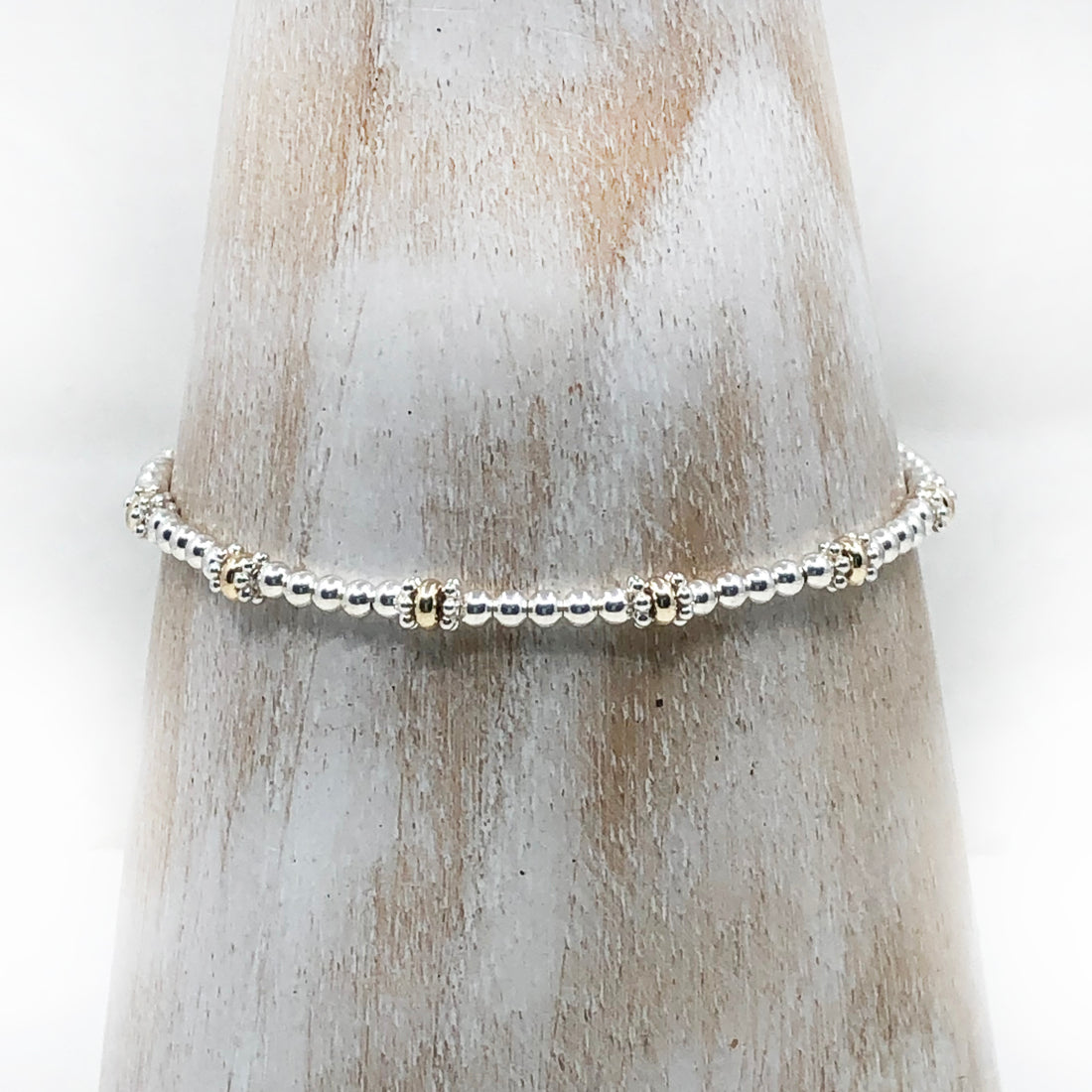 60th Birthday 9ct gold & sterling silver beaded adjustable Milestone bracelet