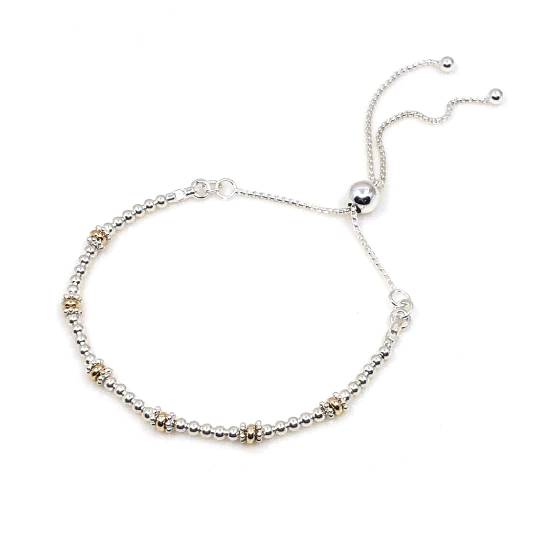 60th Birthday 9ct gold & sterling silver beaded adjustable Milestone bracelet
