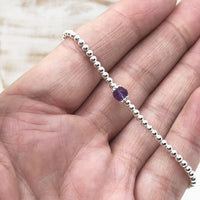 Amethyst sterling silver adjustable beaded gemstone | February birthstone bracelet