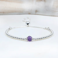 Amethyst sterling silver adjustable beaded gemstone | February birthstone bracelet
