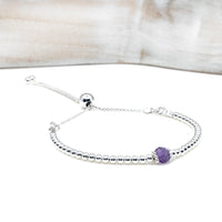 Amethyst sterling silver adjustable beaded gemstone | February birthstone bracelet