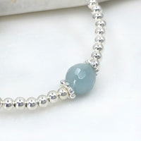 Sterling silver adjustable beaded aquamarine gemstone | March birthstone bracelet