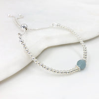Sterling silver adjustable beaded aquamarine gemstone | March birthstone bracelet
