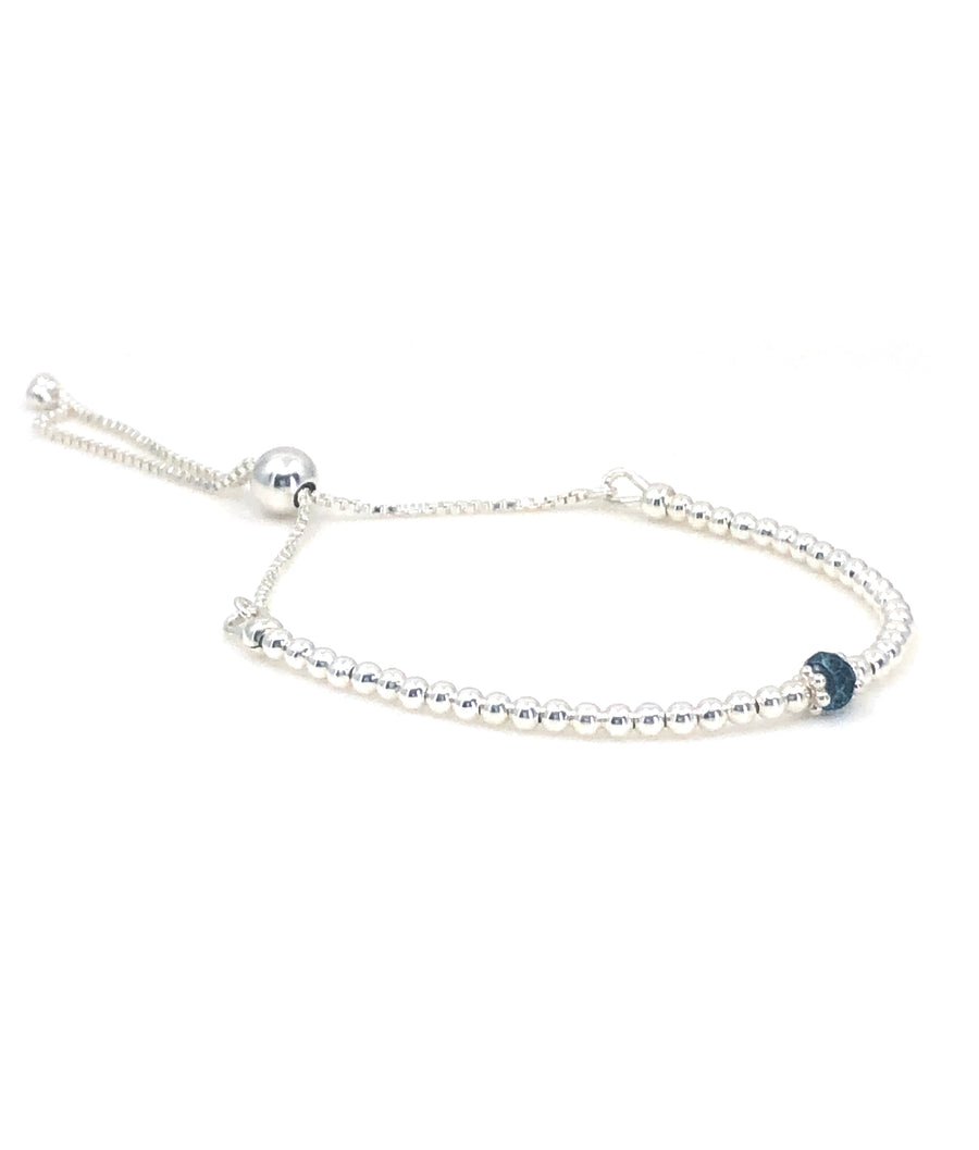 London blue topaz sterling silver adjustable beaded bracelet | November birthstone