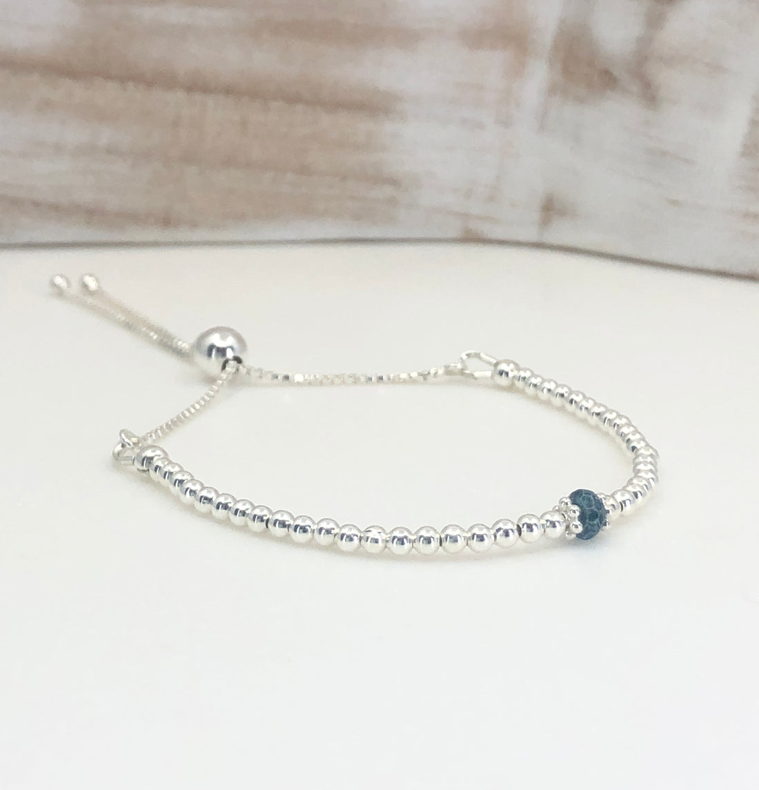 London blue topaz sterling silver adjustable beaded bracelet | November birthstone