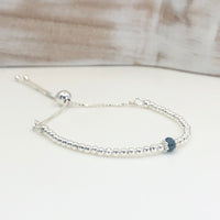London blue topaz sterling silver adjustable beaded bracelet | November birthstone