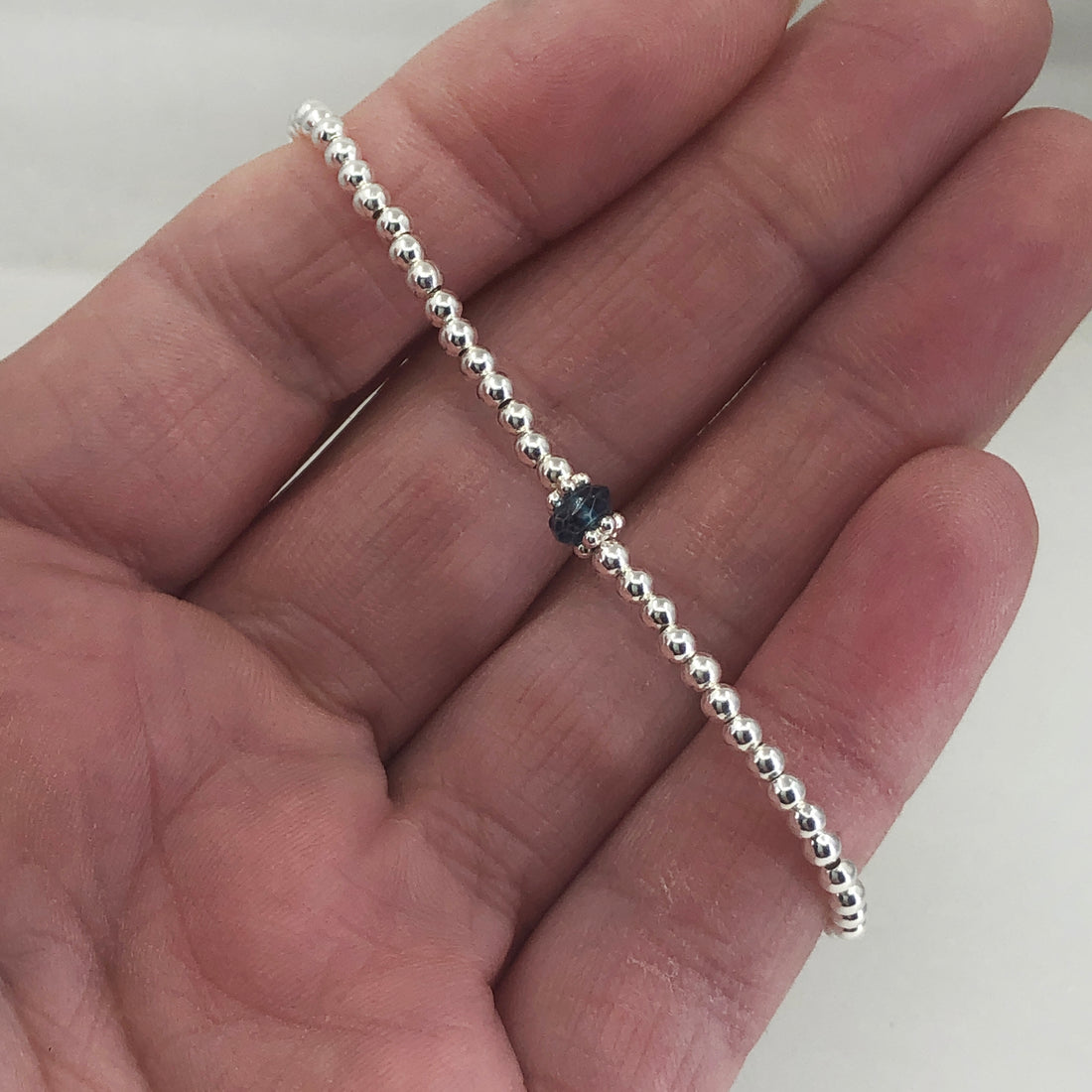 London blue topaz sterling silver adjustable beaded bracelet | November birthstone