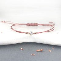 Diamond 14ct red rose gold adjustable corded friendship bracelet