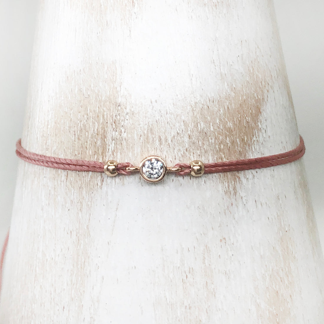 Diamond 14ct red rose gold adjustable corded friendship bracelet