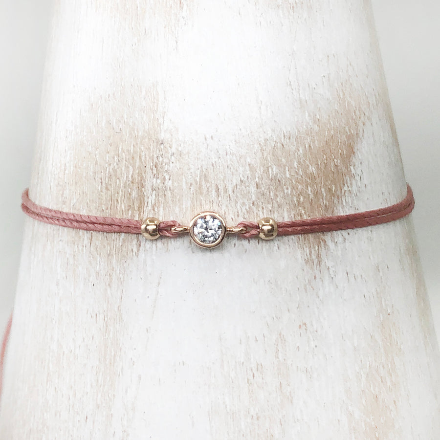 Diamond 14ct red rose gold adjustable corded friendship bracelet