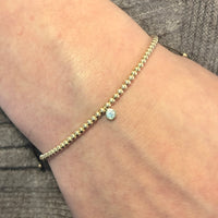 Diamond 14ct yellow gold beaded adjustable corded friendship bracelet