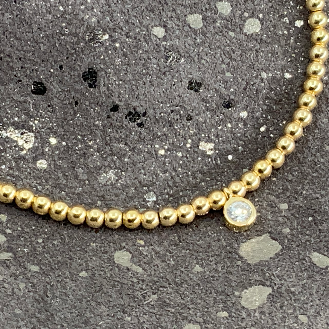 Diamond 14ct yellow gold beaded adjustable corded friendship bracelet