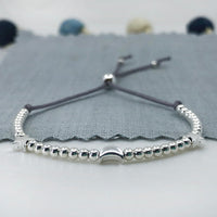 Sterling silver adjustable beaded moon & stars friendship bracelet