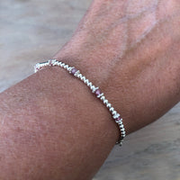 Pink Tourmaline sterling silver adjustable beaded bracelet | October birthstone