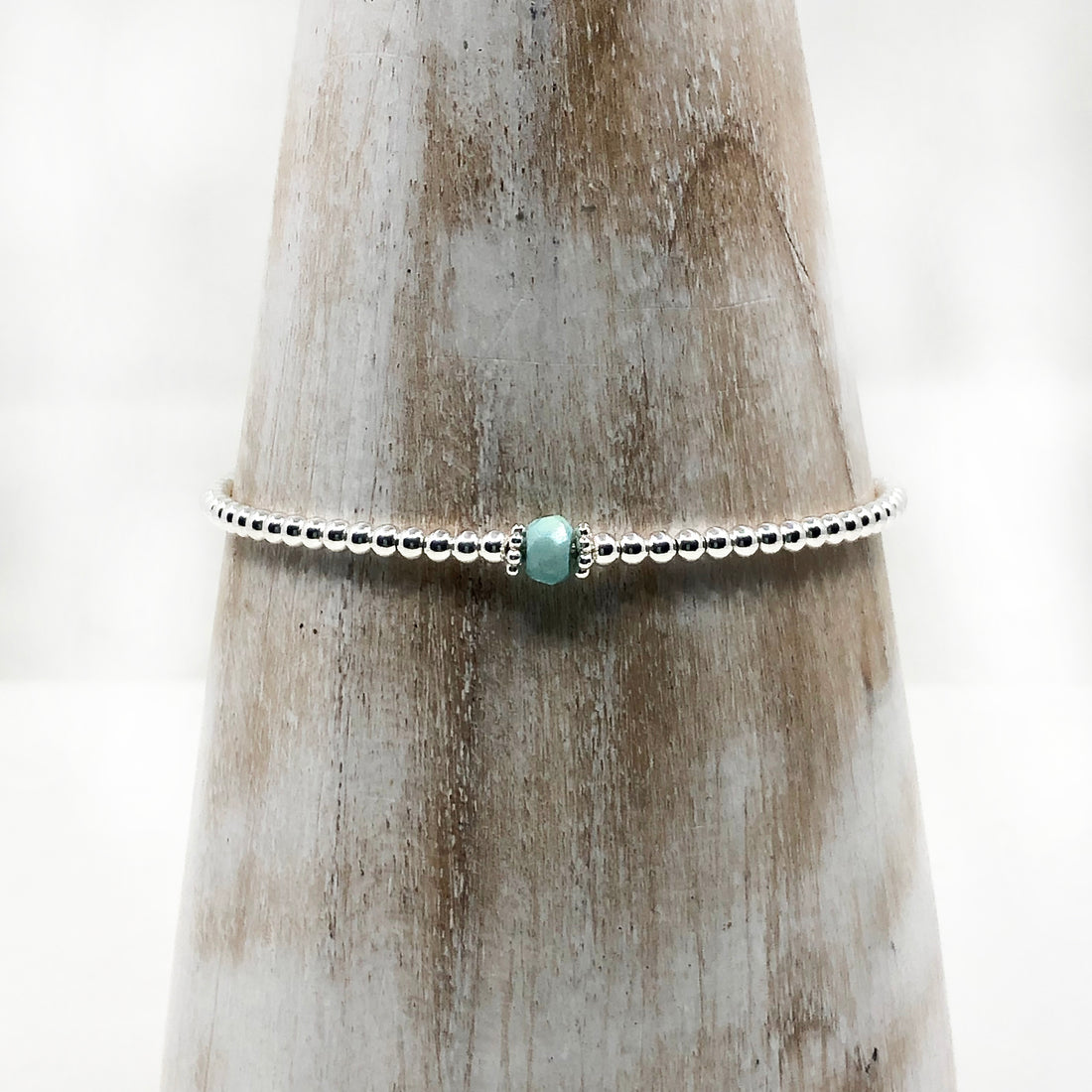 Opal sterling silver adjustable beaded bracelet | October birthstone