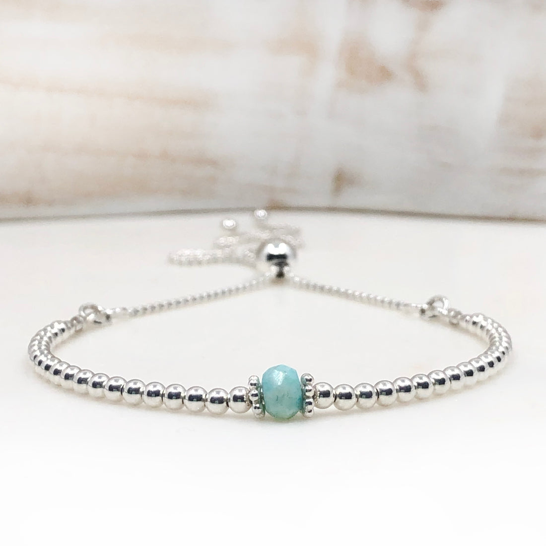 Opal sterling silver adjustable beaded bracelet | October birthstone