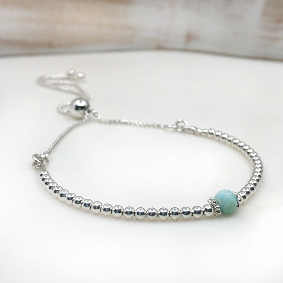 Opal sterling silver adjustable beaded bracelet | October birthstone