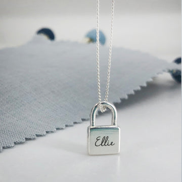 Personalised sterling silver padlock necklace