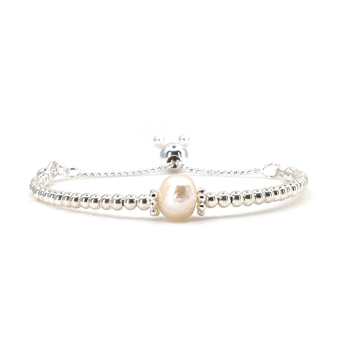 Pearl sterling silver adjustable beaded bracelet | June birthstone | wedding