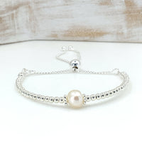 Pearl sterling silver adjustable beaded bracelet | June birthstone | wedding