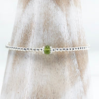 Peridot sterling silver adjustable beaded bracelet | August birthstone