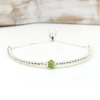 Peridot sterling silver adjustable beaded bracelet | August birthstone